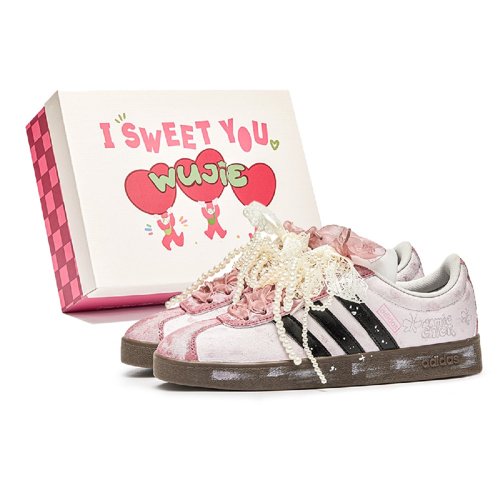 Adidas Neo VL Court 2.0 Butterfly Whisper Shock Absorbers Low Top Skateboard Shoes Unisex Pink Brown