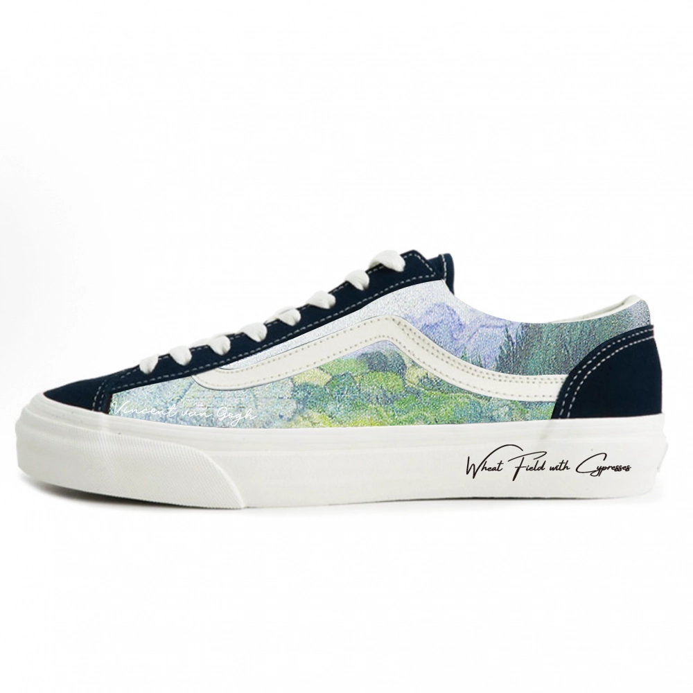 Vans Style 36 Wheat Field And Cypress Tree Cushioning, Wear Resistant Low top Skateboard Shoes Unisex Blue White