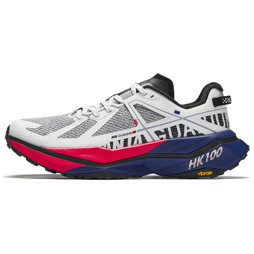 Anta Durable Breathable Low-Top Carbon Plate Running Shoes Men's White Blue Red