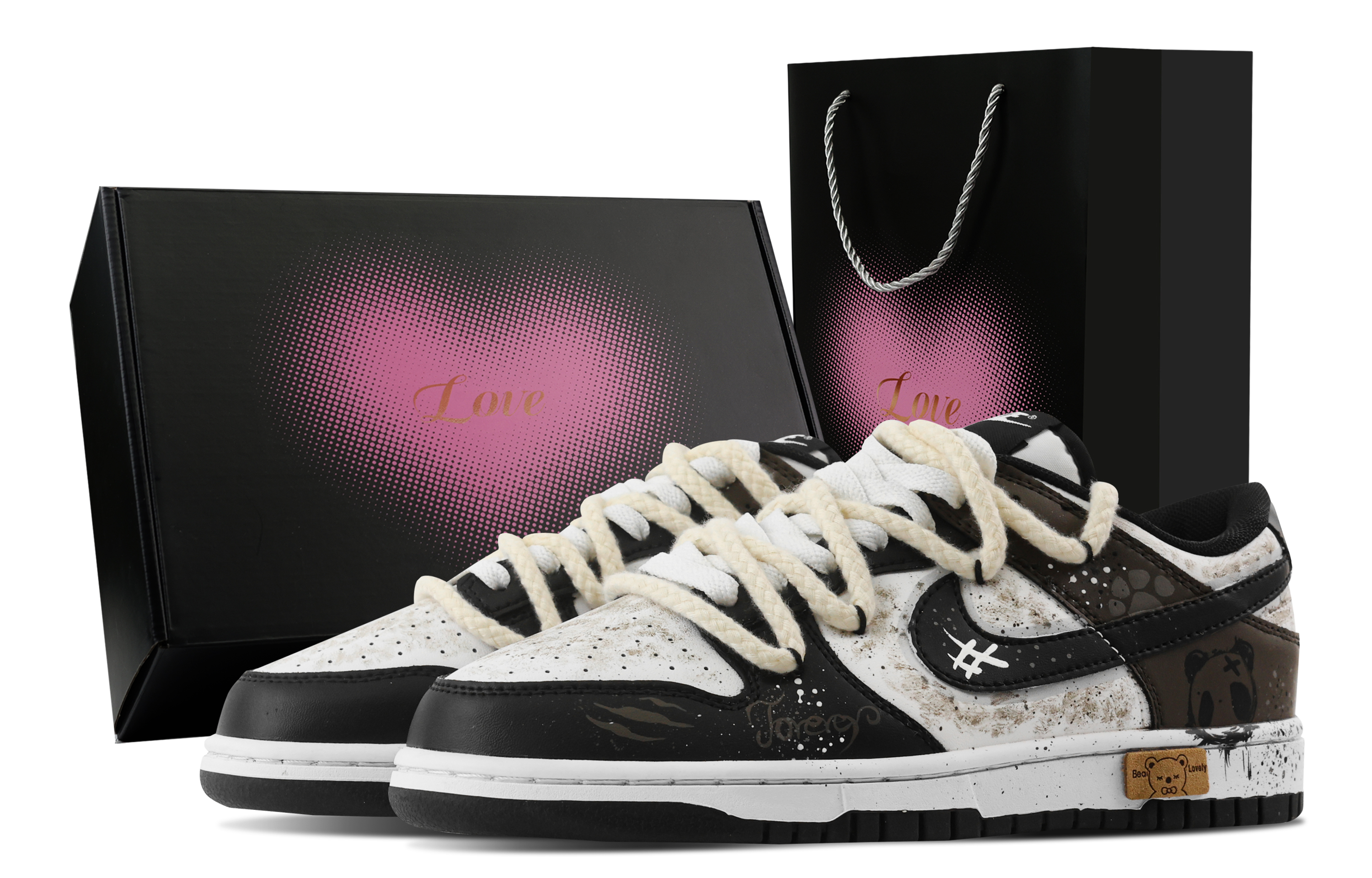 Nike Dunk Bear's Dust, Heart Box Slip Resistant Abrasion Resistant Low top Skateboard Shoes Unisex