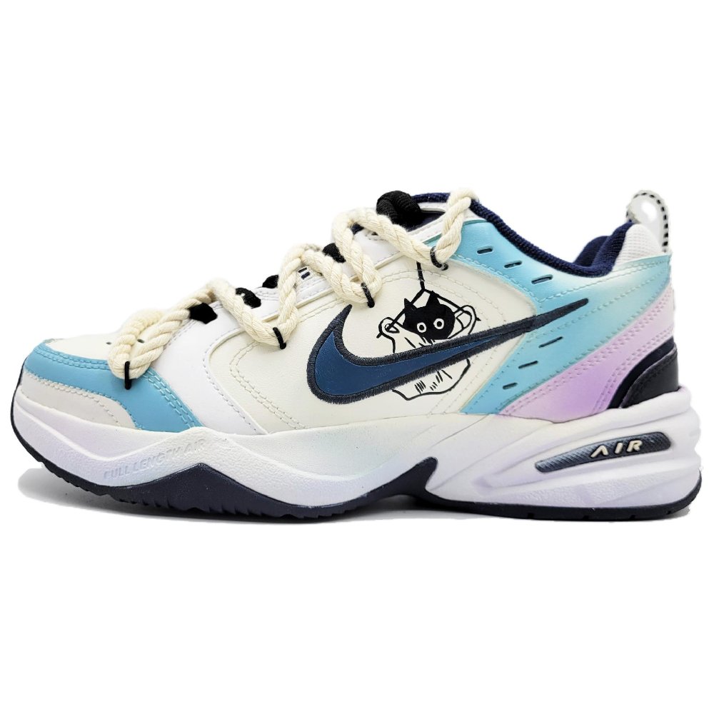 Nike Air Monarch 4 Cushioning Anti-Slip And Wear-Resistant Height Increasing Low-Top Chunky Sneakers Unisex White Blue