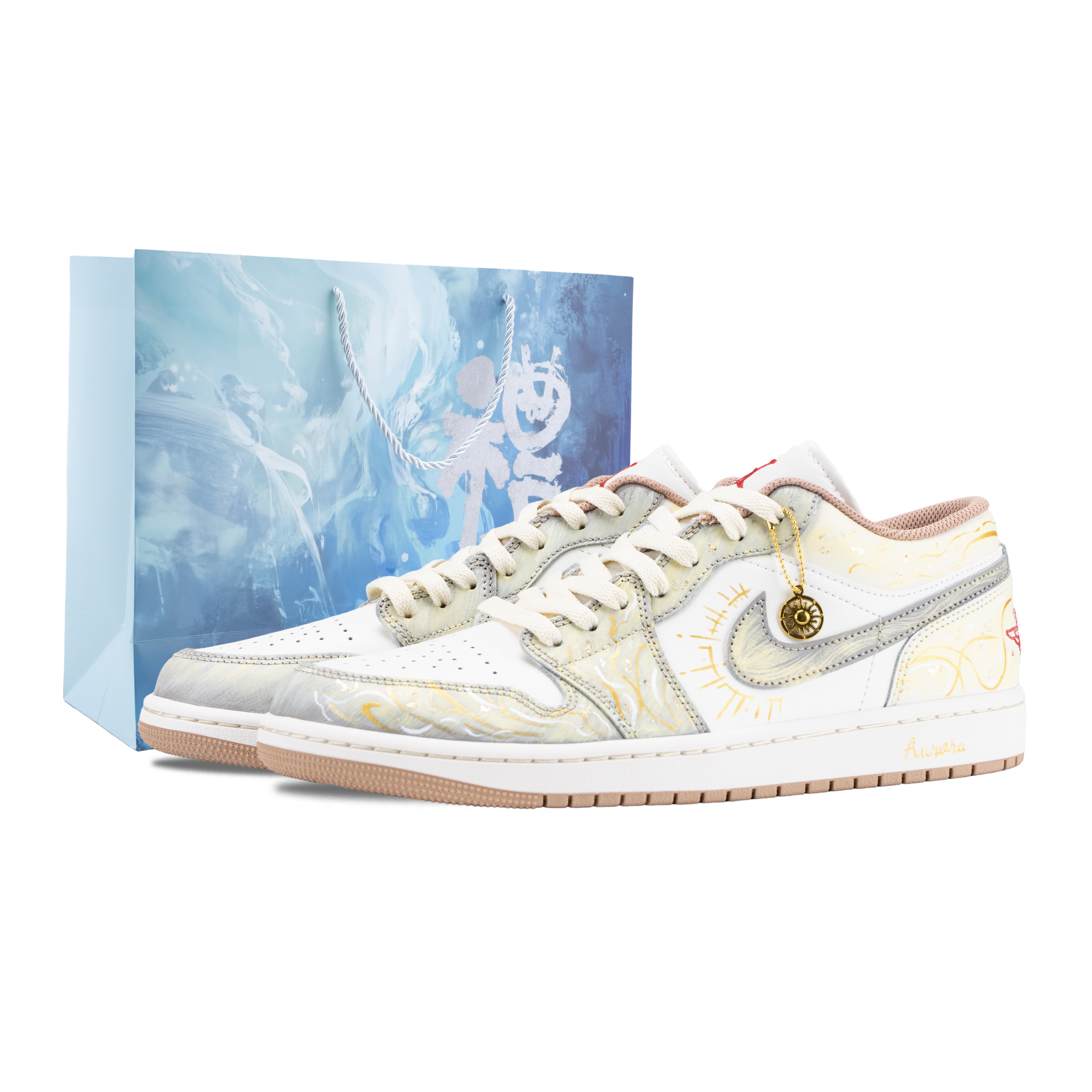 Jordan Air Jordan 1 Sun Chasing Song Abrasion Resistant Low top Vintage Basketball Shoes Unisex Beige Gold