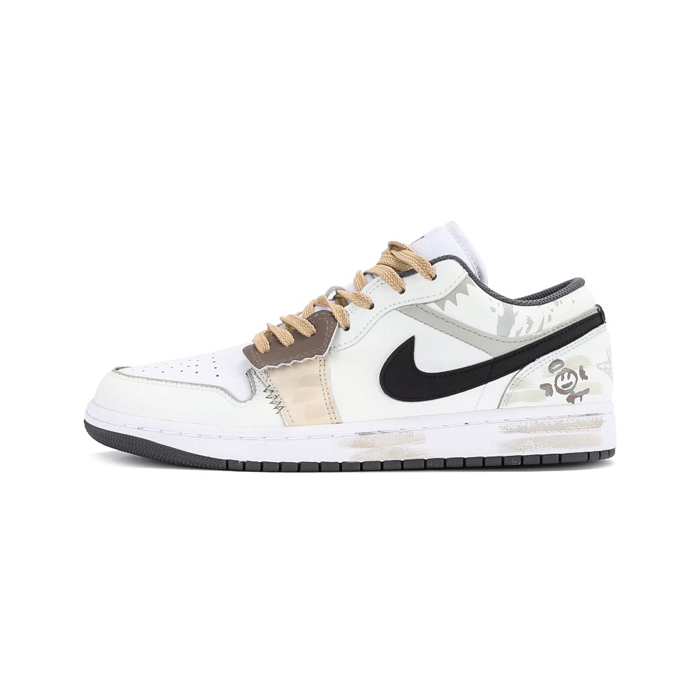 Jordan Air Jordan 1 Abrasion Resistant Low Top Vintage Basketball Shoes Unisex Light Yellow