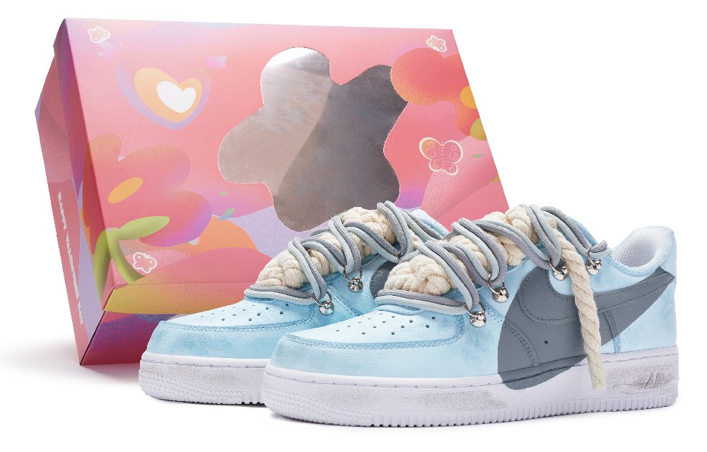 Nike Air Force 1 Anti Slip Wear Resistant Low Top Skateboard Shoes Men's Blue Gray White