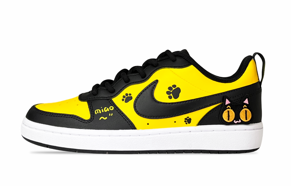 Nike Court Borough Elf Cat Anti Slip Wear Resistant Low Top Skateboard Shoes GS Black Yellow
