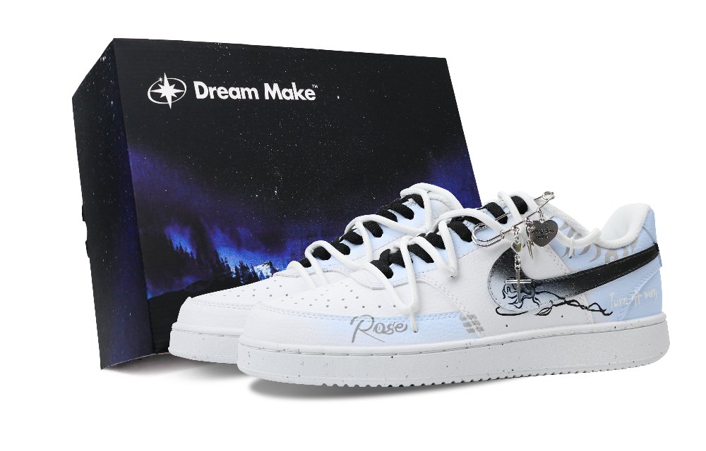 Nike Court Vision Slip Resistant Cushioning Abrasion Resistant Low Top Skateboard Shoes Men's Black White Blue