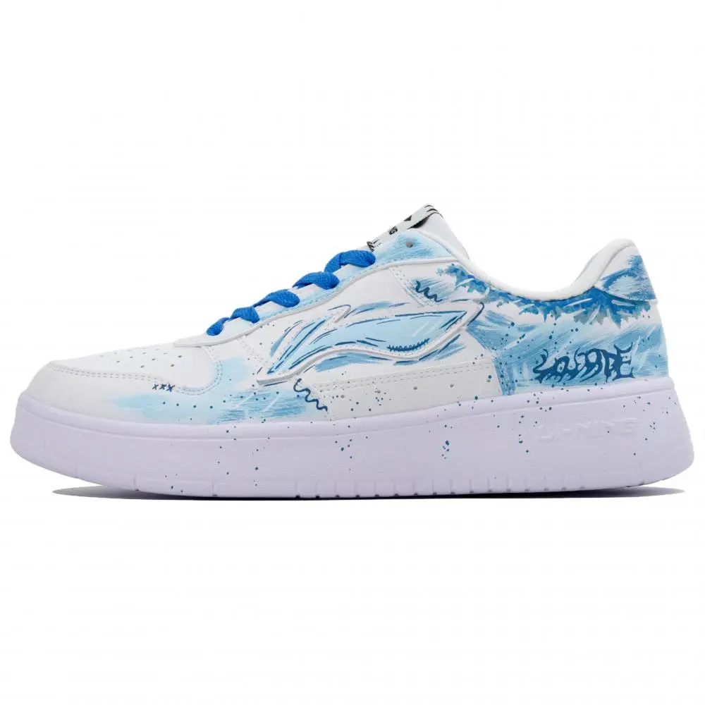 LiNing Pontoon Boats Abrasion Resistant Breathable Low top Skateboard Shoes Men's White Blue