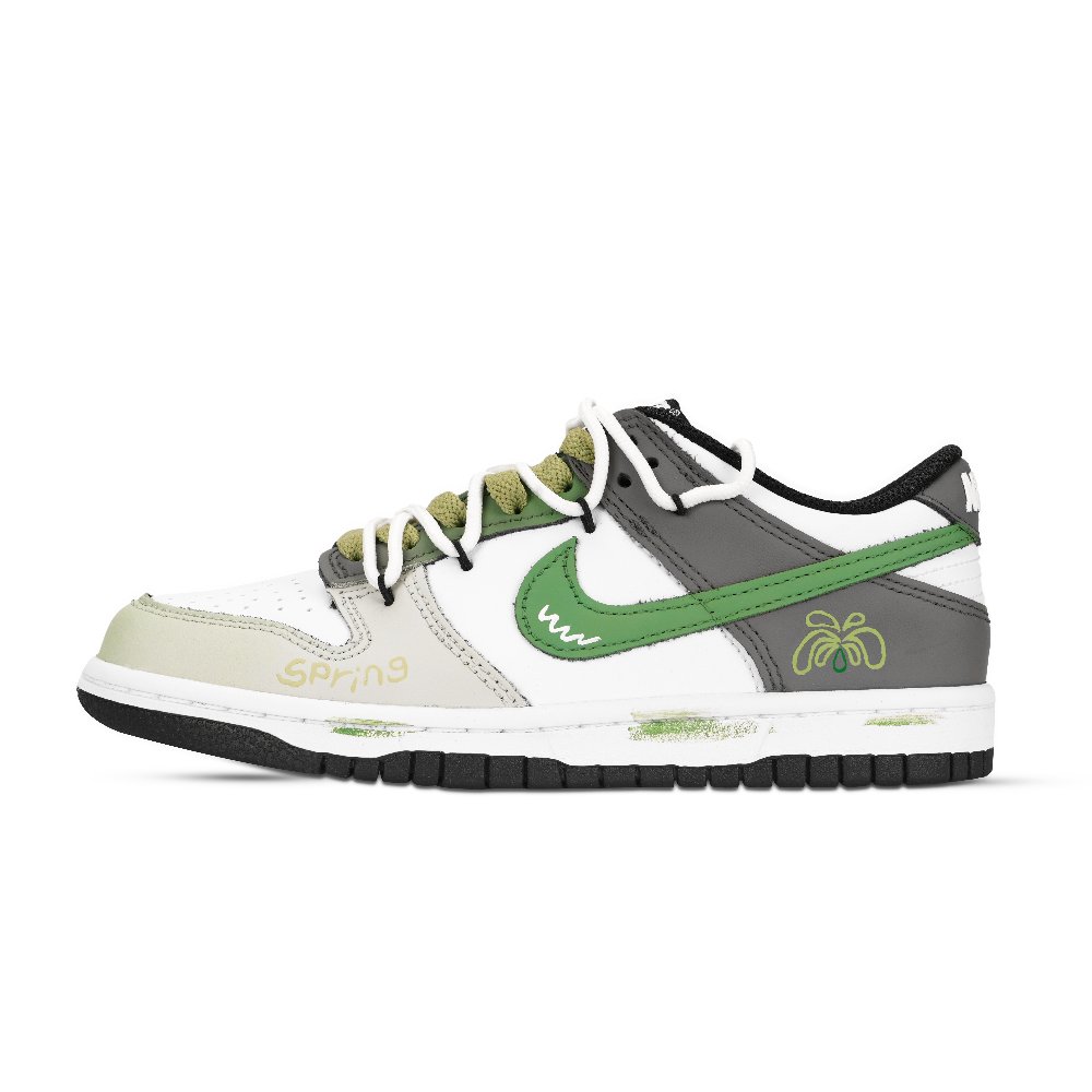 Nike Dunk Black White, Green Shade Abrasion Resistant Low Top Skateboard Shoes Unisex Green Gray White