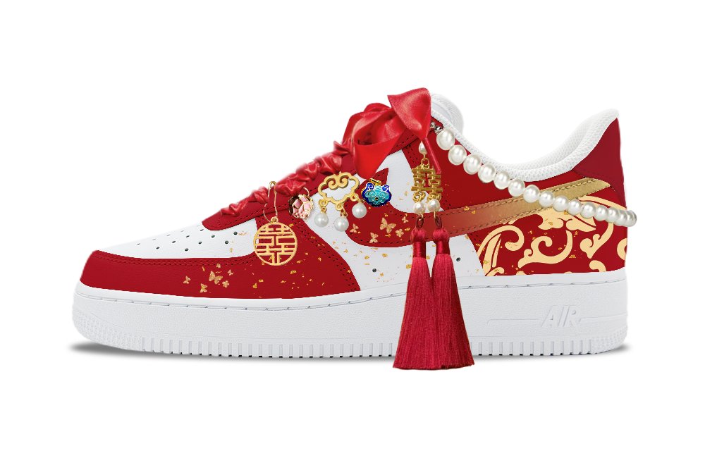 Nike Air Force 1 Red Bird Golden Step Abrasion Resistant Low Top Skateboard Shoes Unisex Red