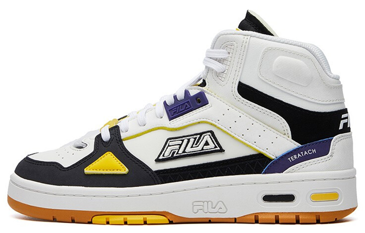 FILA Teratach Cushioning Anti-Slip And Wear-Resistant High-Top Vintage Basketball Shoes Women's White Black Yellow