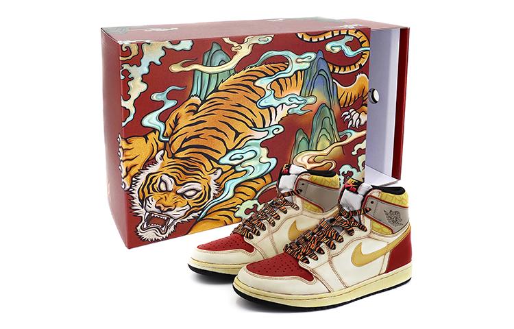 Jordan Air Jordan 1 Cushioned Slip Resistant Abrasion Resistant High Top Vintage Basketball Shoes Unisex White Red