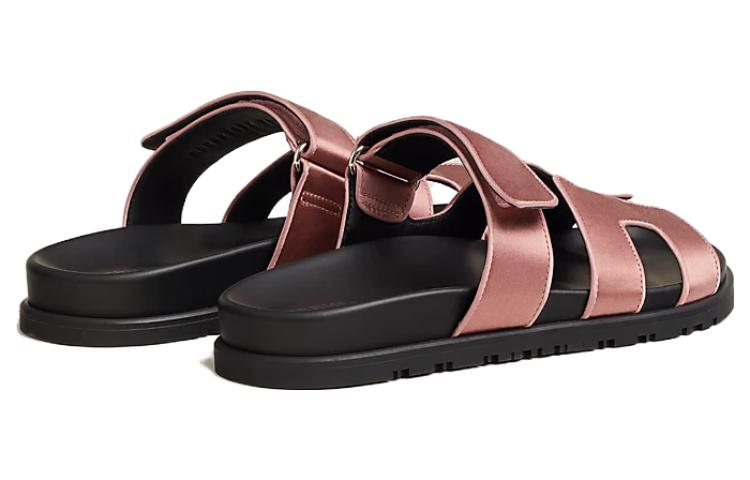 HERMES Chypre Slide Slippers Women's Black Pink