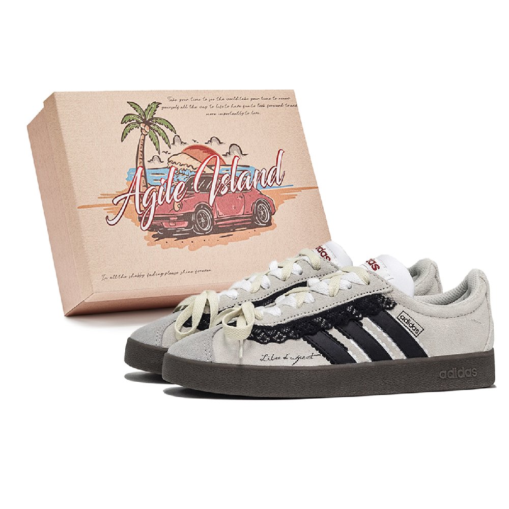 Adidas VL COURT 2.0 Dreamy Ballet Abrasion Resistant Low Top Skateboard Shoes Unisex Brown Gray