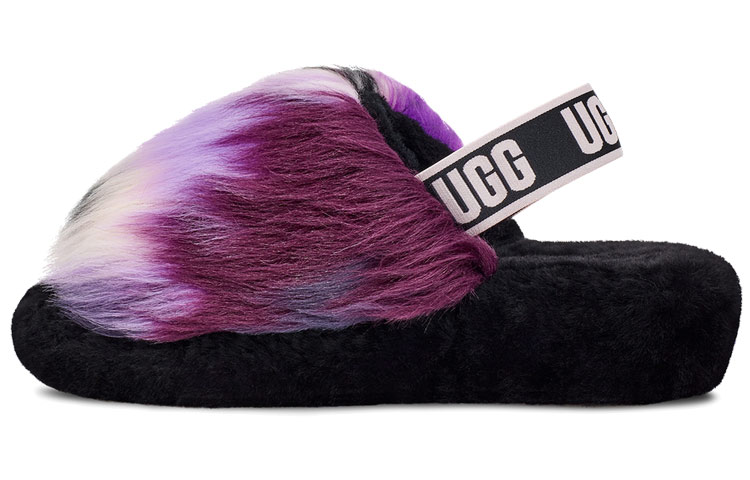 UGG Fluff Yeah Slide Tie Dye 'Black White Purple' Women's