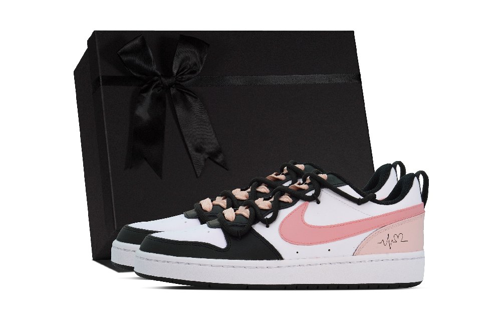 Nike Court Borough Skateboard Shoes Women's Low-Top Black Pink/White