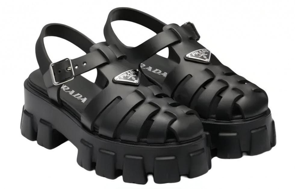 PRADA Monolith Foam Rubber 55mm Sandals Black Women's