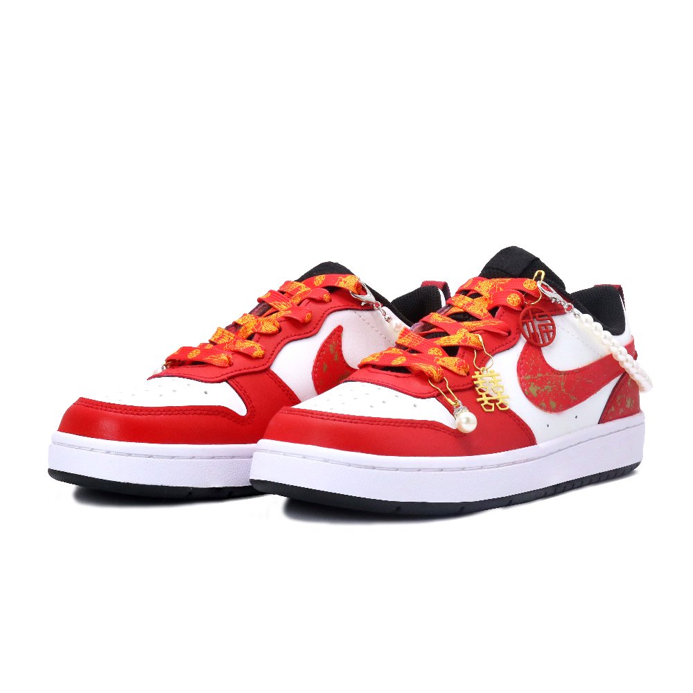 Nike Court Borough 2 Lightweight Anti Slip Low Top Skateboard Shoes Women's Red Gold White