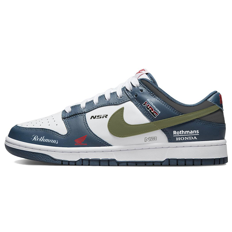 Nike Dunk Classic Vintage, Versatile Slip Resistant Low Top Skateboard Shoes Men's White Navy Blue