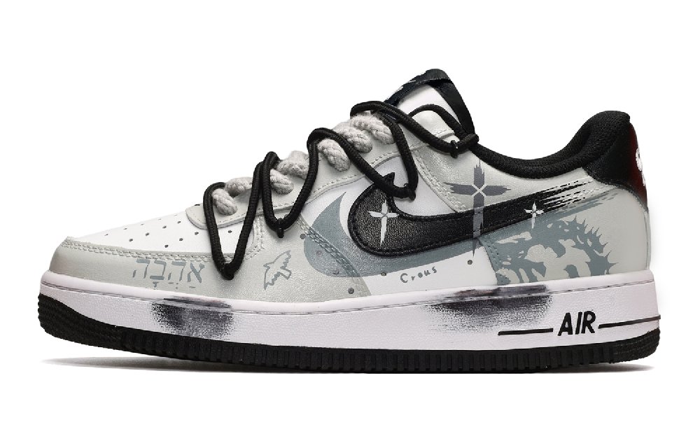 Nike Air Force 1 Low Low-Top Skateboard Shoes GS Black White Gray