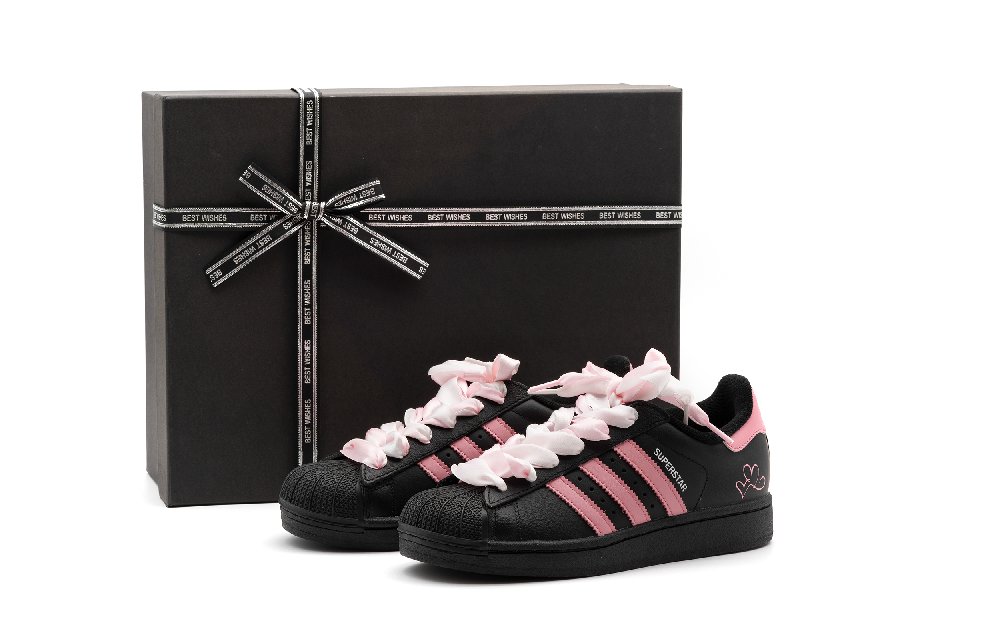 Adidas Originals Superstar 2 Slip Resistant Low Top Skateboard Shoes Unisex Black Pink