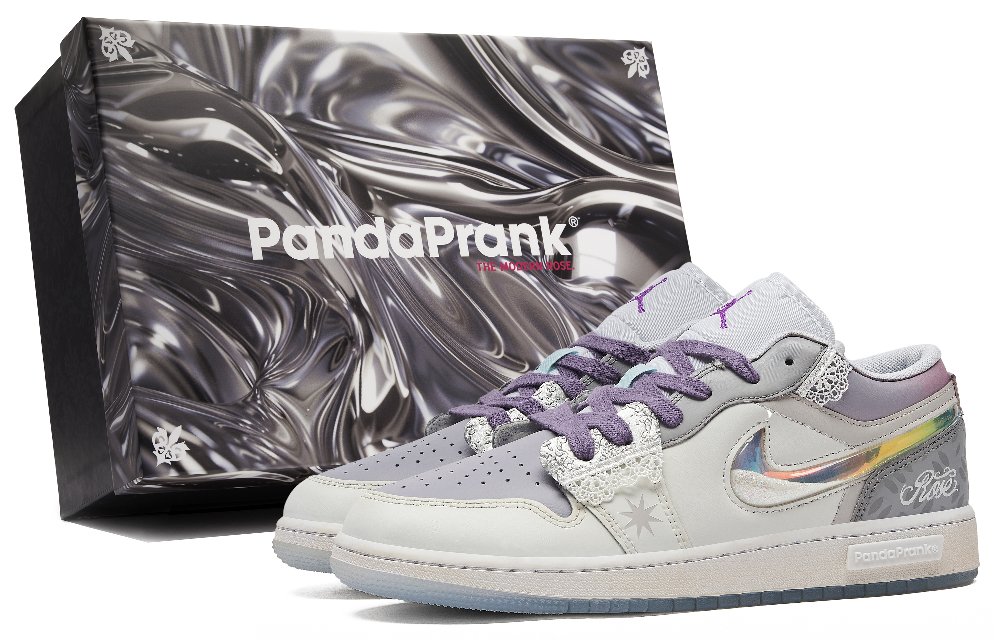 Jordan Air Jordan 1 Low Abrasion-Resistant Low-Top Vintage Basketball Shoes GS Silver Gray Purple