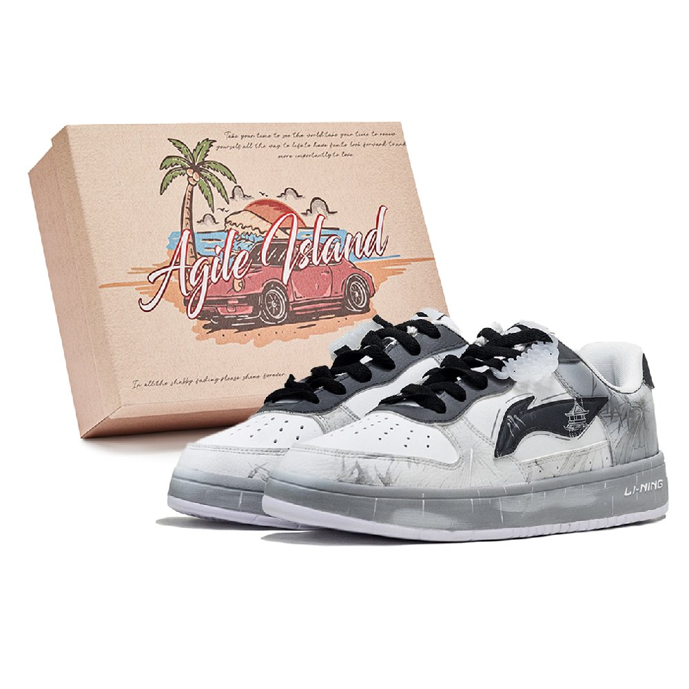LiNing Pontoon Boats Cushioning, Wear Resistant Low Top Skateboard Shoes Men's Gray White