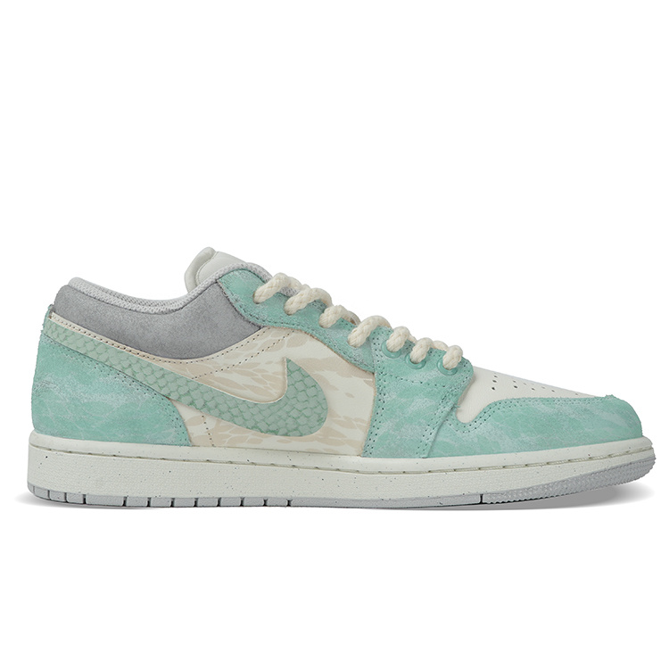 Jordan Air Jordan 1 Anti Slip Wear Resistant Low Top Skateboard Shoes Unisex Gray Green