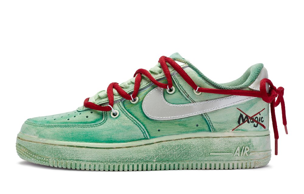 Nike Air Force 1 Height Increasing Low Top Skateboard Shoes GS Silver Green