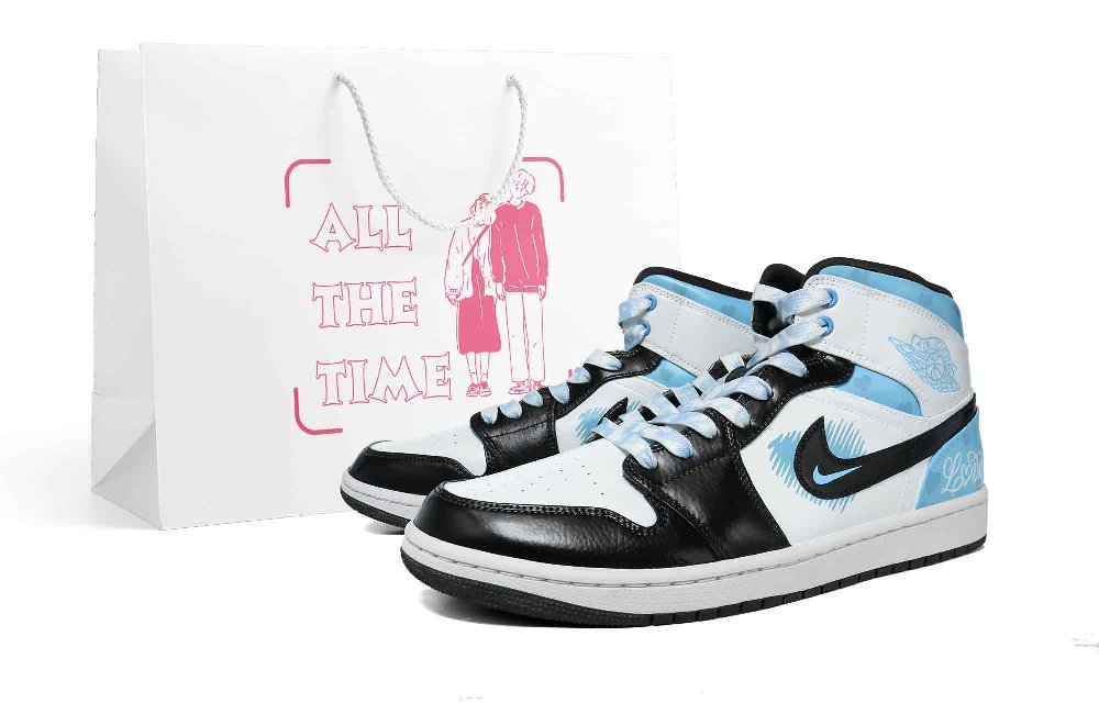 Jordan Air Jordan 1 Mid Top Vintage Basketball Shoes Men's Blue White Black