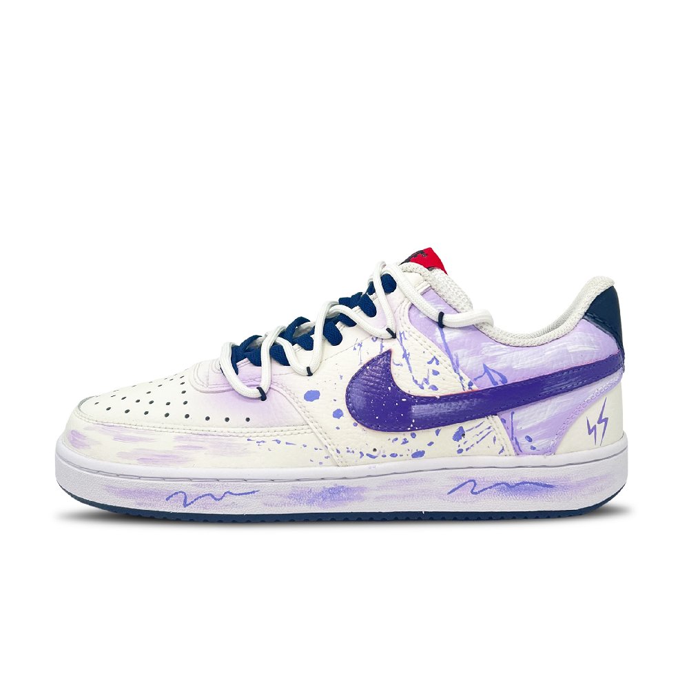 Nike Court Vision 1 Purple Lightning Graffiti Coverage Low Top Skateboard Shoes Men's Purple