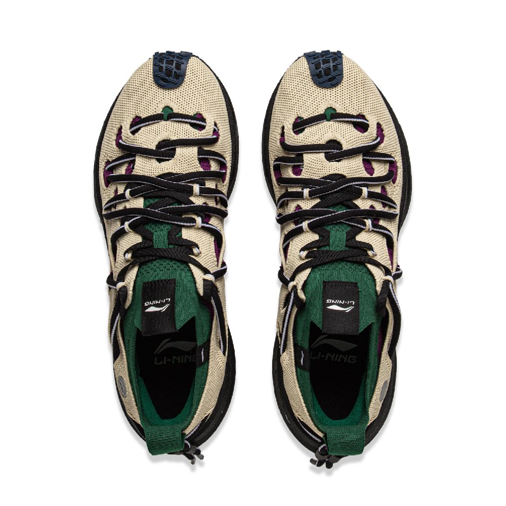 LiNing Cushioned Slip Resistant Abrasion Resistant Low Top Casual Running Shoes Unisex Brown Green