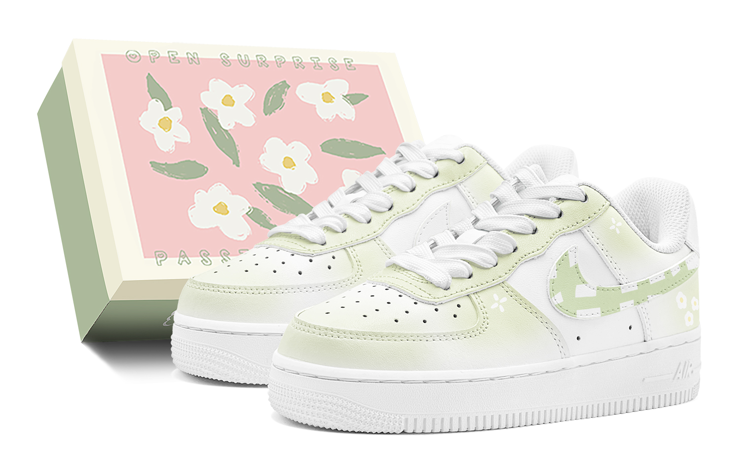 Nike Air Force 1 Lime Floral Sea Slip Resistant Low top Skateboard Shoes Men's White Green