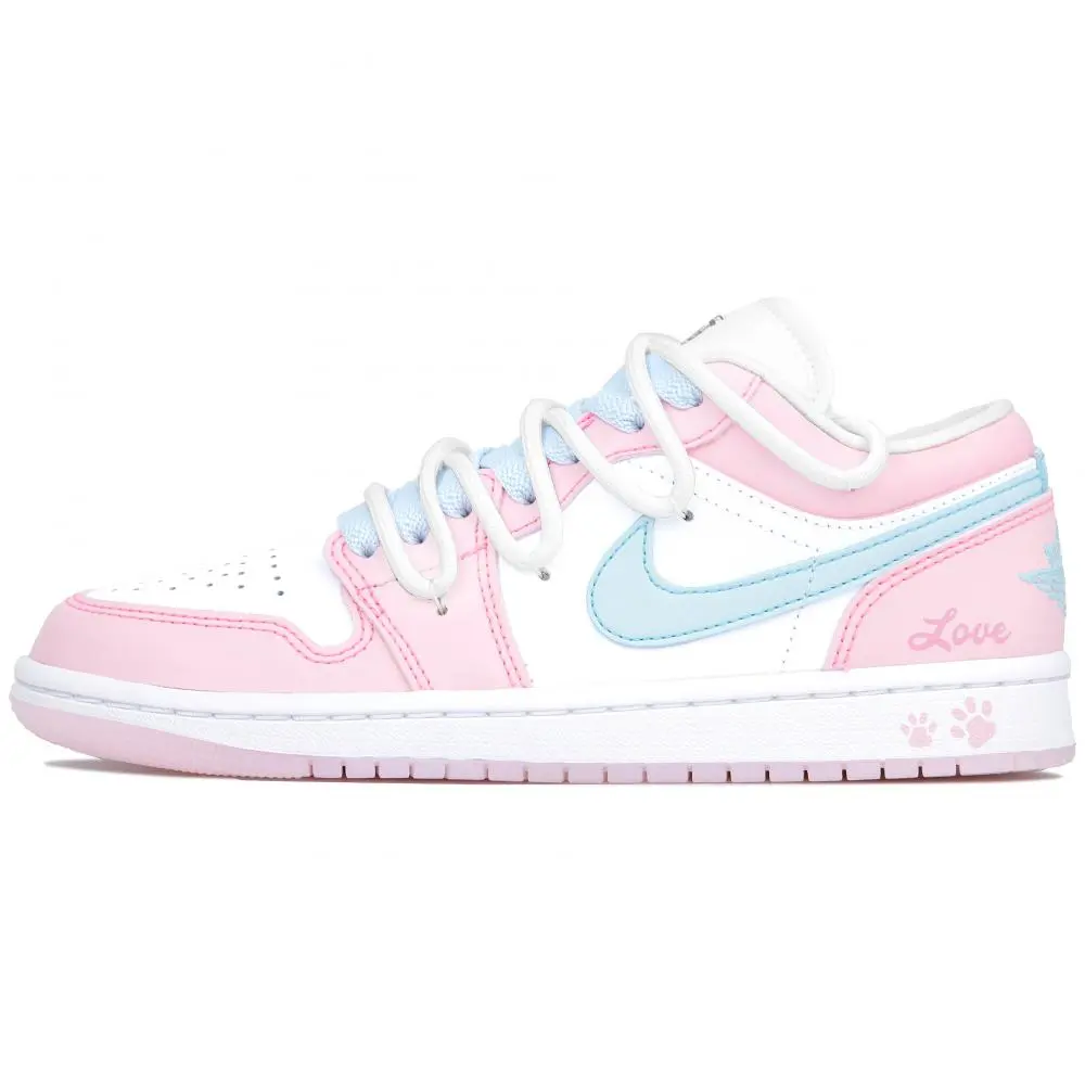 Jordan Air Jordan 1 Heartbeat Kitten Anti-Slip Wear-Resistant Low-Top Vintage Basketball Shoes Unisex Pink
