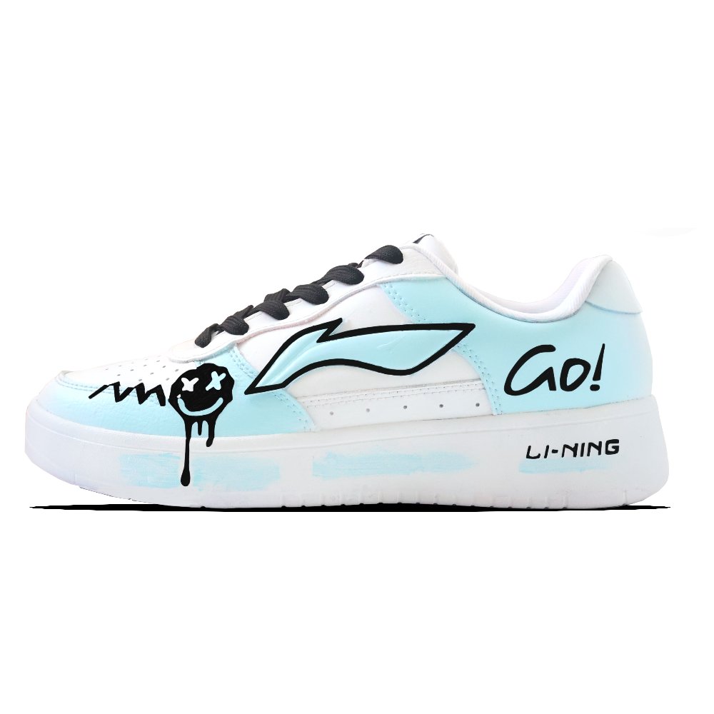 LiNing Pontoon Boats Slip Resistant Shock Absorbers Lightweight Low Top Skateboard Shoes Men's Cyan White