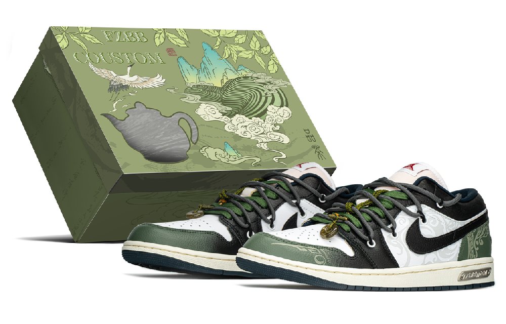 Jordan Air Jordan 1 Abrasion-Resistant Low-Top Vintage Basketball Shoes Men's Black Green