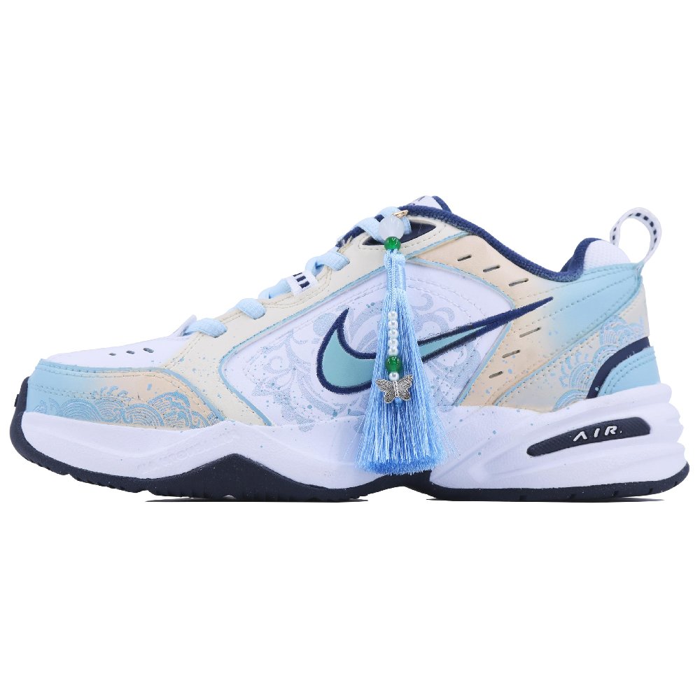 Nike Air Monarch 4 Anti-Slip And Wear-Resistant Height Increasing Low-Top Chunky Sneakers Unisex Blue Yellow