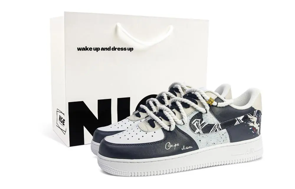Nike Air Force 1 Abrasion Resistant Low top Skateboard Shoes Unisex Blue Brown