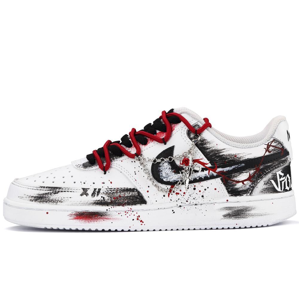 Nike Court Vision 1 Thorny Rose Abrasion Resistant Slip Resistant Low Top Skateboard Shoes Unisex Black Red