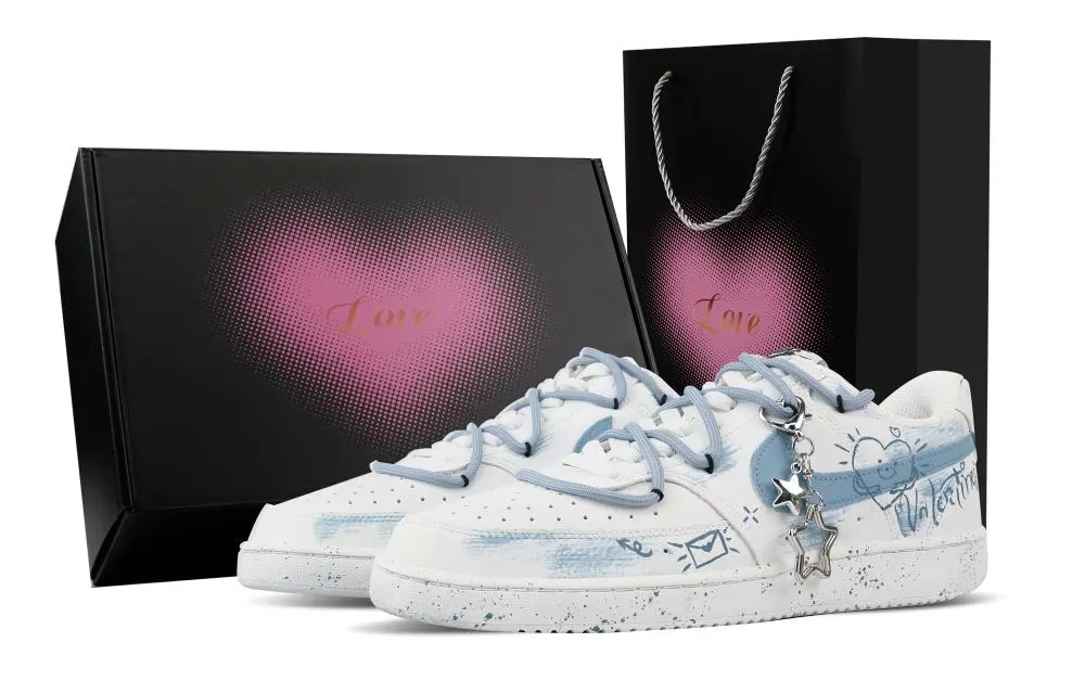 Nike Court Vision 1 Love Letter Box Abrasion Resistant Low top Skateboard Shoes Men's White Blue