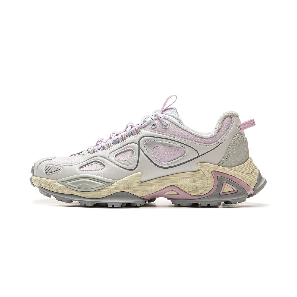 LiNing Slip-Resistant Rebound Mid-Top Casual Shoes Unisex White Pink