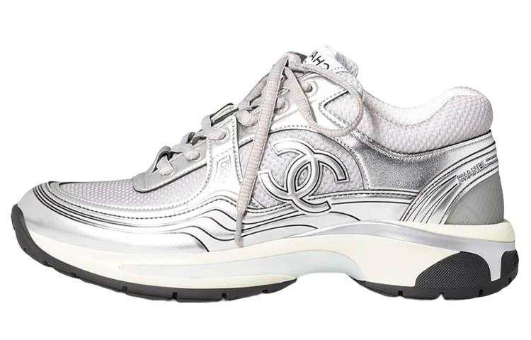 CHANEL Low Top Casual Shoes Women's Silver Gray
