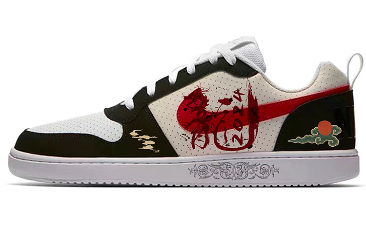 Nike Court Borough Slip-Resistant Low-Top Skateboard Shoes Men's Black White Red
