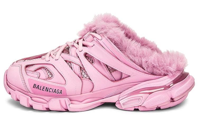 Balenciaga Track Mule Pink Faux Fur Women's