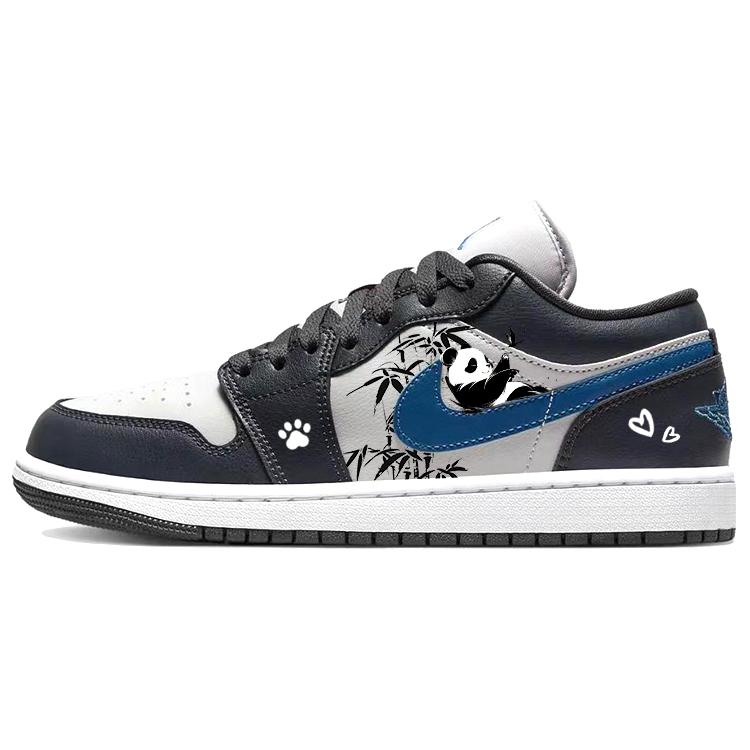 Jordan Air Jordan 1 Anti-Slip And Wear-Resistant Breathable Low-Top Vintage Basketball Shoes Unisex Black Gray Blue