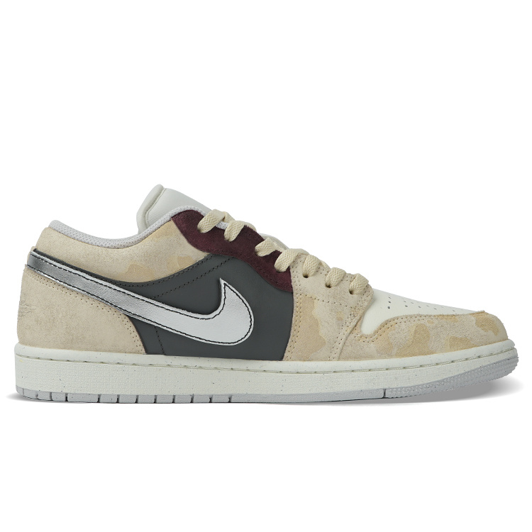 Jordan Air Jordan 1 Slip Resistant Impact Resistance Low Top Skateboard Shoes Unisex Gray Brown White