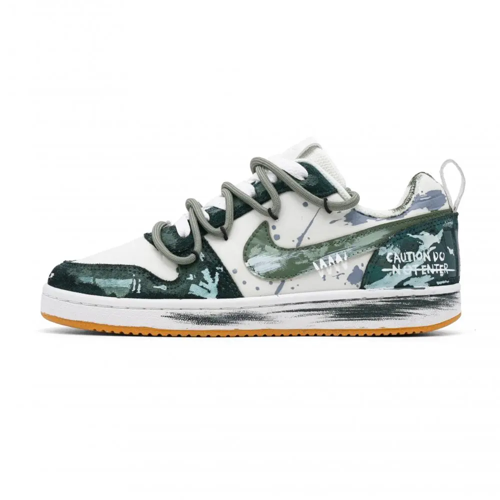 Nike Court Borough PRM Tranquil Ruins Cushioning, Wear Resistant Low top Skateboard Shoes Men's White Green
