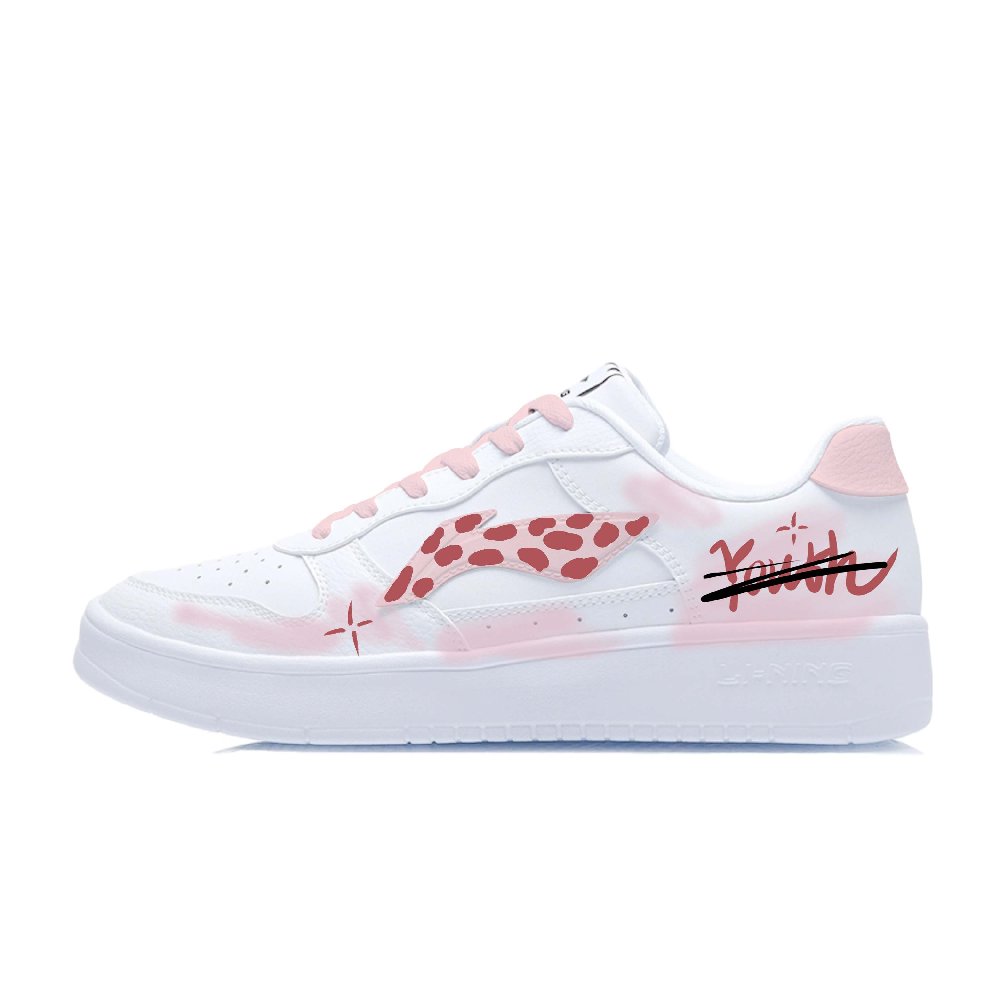 LiNing Pontoon Boats Slip Resistant, Abrasion Resistant, Lightweight Low Top Skateboard Shoes Unisex White Pink