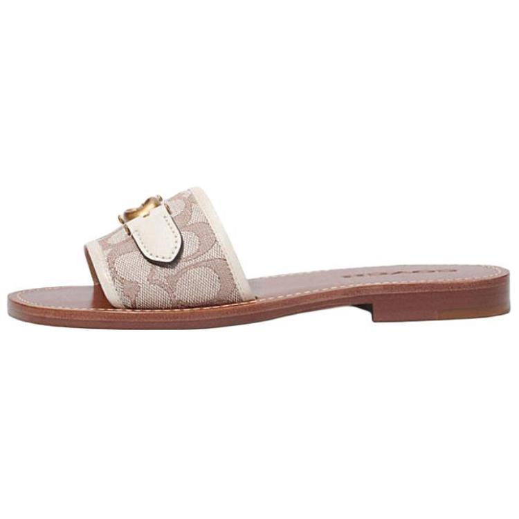 COACH Rubber Sole Slip Resistant Slide Slippers Women's Light Coffee