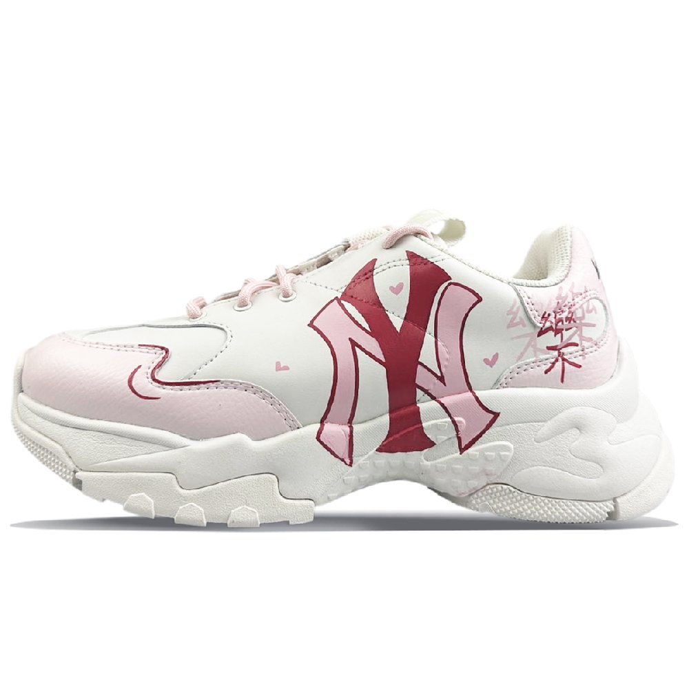 MLB Big Ball Chunky Cushioning Anti-Slip And Wear-Resistant Height Increasing Low-Top Chunky Sneakers Unisex Pink White