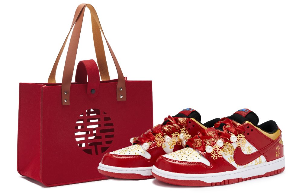 Nike Dunk 811 Manufacturing, Bai Xi Tu, Wedding Bag With 'Xi' Character Low Top Skateboard Shoes Women's Red Gold